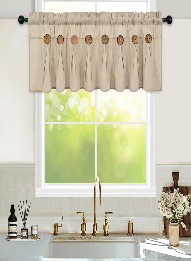 FRAMICS Farmhouse Valance Curtains, Boho Cotton Linen Kitchen Valance, Rustic Button Window Valances for Kitchen Bathroom Bedroom, Country Rod Pocket Valances for Windows, Linen Color, 52 x 18 Inch - Image 1